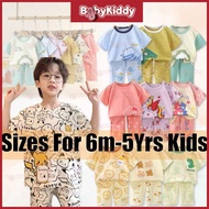 (6m-5yrs) Baby Boy Girl Cotton Cartoon Pyjamas Set Short Sleeve Long Pant Sleepwear Baju Budak