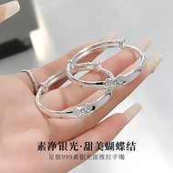 Full Month Female Pure Silver Solid 999 Children Bow Baby Sterling Silver Bracelet Children Bracelet