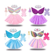 Kid Girls Birthday Halloween Party Dress Up Tutu Skirt Fairy Wings Tiara Crown Magic Wand and Bow Gl