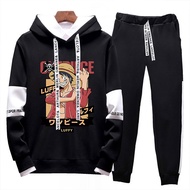 Ready Stock One Piece Men's Set Hoodies Sweater + Joggers &amp; Sweatpants Anime Hoodies Luffy / Zoro / Whitebeard / Luo Printed Sports Suit  Long Sleeve Casual Hoodie Set