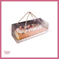 Clear Cake Box Rope Handle Size M With Wavy Tray (27.5x11x9.5 Cm.)(10 Pieces)