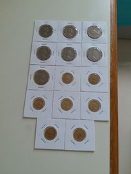 香港:前殖民地:(兩毫兩元硬幣):女皇頭:全部1975年:(平賣):2毫7個:(2元7個):共14個