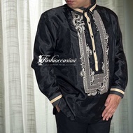 Modern Barong Tagalog BLACK ORGANZA w/ SINGLE MOCCA PIPING - Modern Barong Tagalog For Men’s
