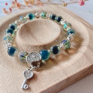 SG LOCAL SELLER Designed Elastic Crystal Bracelet - Green Gobi Desert Agate with Key Charm