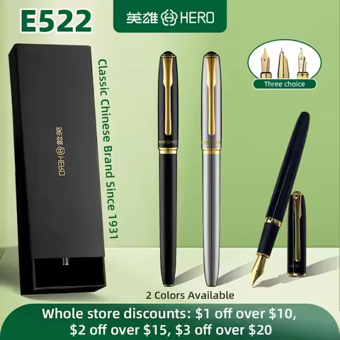HERO Metal fountain pen E522 Metal Pen Anti-Slip Matte Grip 2-IN-1 Filling 2-Color Nibs Student Set 