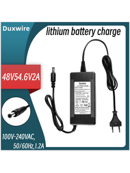 Duxwire 54.6v2a鋰電池充電器（歐式插頭）,恆定電壓和電流,與48v鋰電池包配對,適用於家用電器充電、高爾夫球車、電動三輪車、輪椅、電動工具、電動機車部件,鋰離子充電器附帶dc插頭5.5cm X 2.5cm