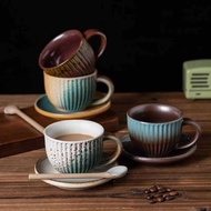 180ml Japanese Vintage Coffee And Plate Set Glazed Mug Creative Rough Ceramic Afternoon Tea Latte Fl