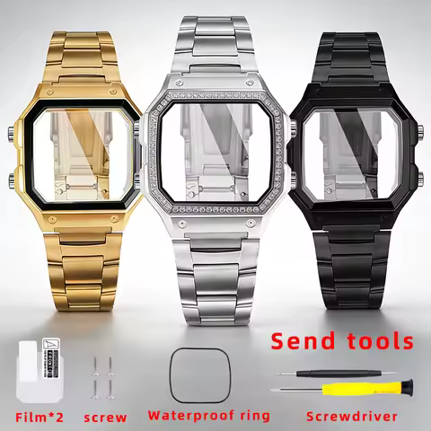 For Casio AE1200 Full Metal Mod Kit | 304 Stainless Steel Case + Diamond Bezel & Glass | Waterproof 