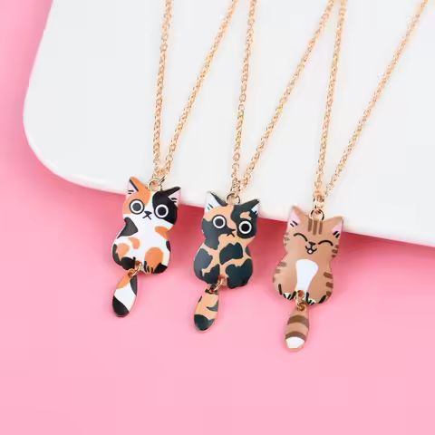 1Pcs Anime Kawaii Cute Cat Charm Pendant Necklace for Girls BFF Friendship Jewelry Gift