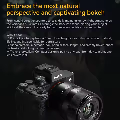 7Artisans AF 35mm F1.8 Full Frame Wide Angle Humanitic Large Aperture Auto Focus Prime Lens for Sony