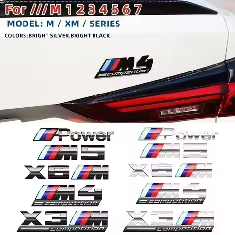 3D ABS Chrome Emblem Letters logo Car Trunk Badge Sticke for BMW M power Thunder Edition competition