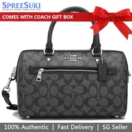 Coach Handbag In Gift Box Crossbody Bag Rowan Satchel In Signature Canvas Black Graphite # F83607