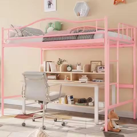 Loft Bed Twin Size, 400 Lbs Heavy Duty Metal Twin Loft Bed with Ladder & Safety Guardrail, Space-Sav