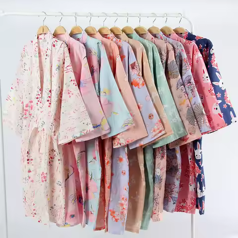 Summer Thin Cotton Yarn Pajamas Couple Japanese Ladies Kimono Yukata Cotton Pajamas Cardigan Undersh