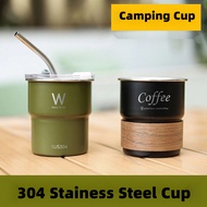 304 Stainless Steel Cup Mug Coffee Office Coffee Cup With Lid Foldable Beer Cup Outdoor Camping Cup 