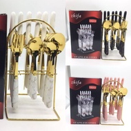 PORCELAIN COLOUR  CULTERY SET WITH HOLDER 24PCS