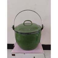 HIJAU Green enamel Hanging Pot/Old School enamel Pot 16cm