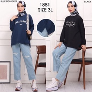 WOMEN'S BATWING BLOUSE SCREEN-PRINTED TOP JUMBO BIGSIZE OVERSIZE BABYTERRY SPANDEX - 1881