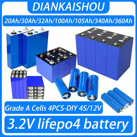 Grade A 4pcs 3.2V LiFePO4 Battery 360Ah 340Ah 105Ah 100Ah 32Ah 30Ah 20Ah 4s DIY 12v Automotive Solar