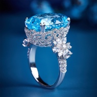 High-end Big Carat Sea Blue Diamond Ring Super Flash Big Ring Face Gem Ring Luxury Classy Diamond Ri