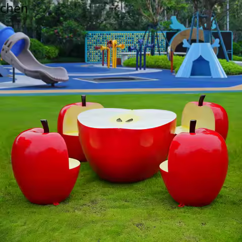 HTT Outdoor Simulation Fruit Apple Table and Chair Sculpture FRP Leisure Seat Large Ornament Shoppin