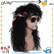 OLINI 70s 80s Rockstar Wig, Curvy Long Halloween Party Cosplay Wig, Fluffy Punk Mullet Wig