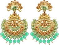 Bollywood Jewellery Traditional Ethnic Bridal Bride Wedding Bridesmaid Traditional Gold Plated Kundan Work Sea Green Color Drop &amp; Dangle Earrings