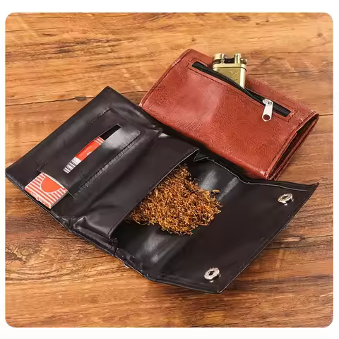 Retro PU Leather Tobacco Pouch Case Bag Pipe Cigarette Storage Smoking Paper Tobacco Tips Holder Wal