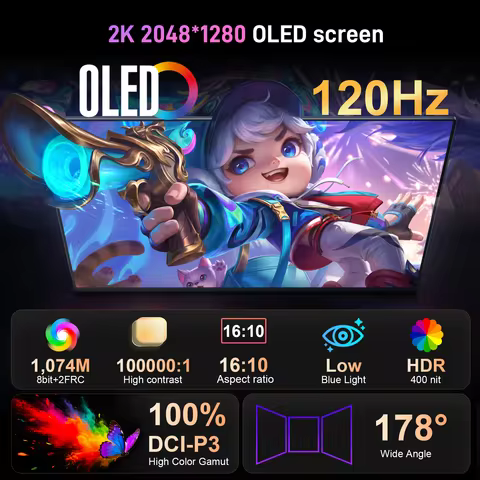 16-inch OLED Touch Screen 120Hz Gaming Monitor Portable 2K 1MS Eye Care Display USB C HDMI For Lapto