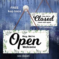 Sign Board Open Close white leaf motif Open Close Sign Board