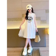 3-14Y Váy trắng phong cách mới mùa hè dành cho trẻ trung niên trở lên bé gái 10 tuổi bé béo váy mùah