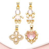 Pink Crystal Heart Pendant for Necklace Gold Plated White CZ Boy Girl Flower Jewelry Making Supplies