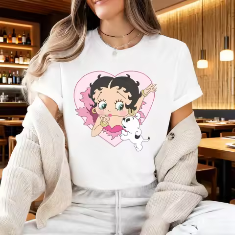 Vintage Retro Sweetheart Betty Boop Cartoon Style Graphic TShirt Women Cotton Short Sleeve Betty Boo