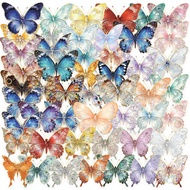 50Pcs/Set ✿ Jewel Butterfly Gold Stamping PET Stickers ✿ Waterproof DIY Fashion Kids Rewards Sticker