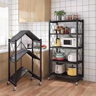 ♞,♘Ensli 3-4-5 Layer Folding Kitchen Supplies Racks Installation-free Steel Shelf Racks With Wheels