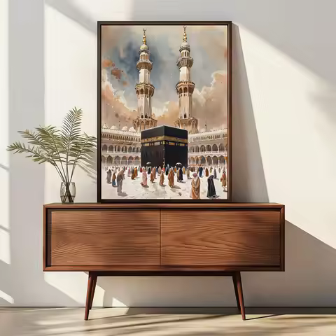 Vintage Islamic Ethnic Faith Religious Continue Masjid Aqsa Kaaba Nabawi Peace Posters Canvas Painti