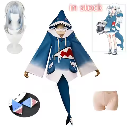 in stock Hololive ENG Gawr Gura Cosplay Costume Cute Shark Costume Hoodie For Women Halloween Youtub