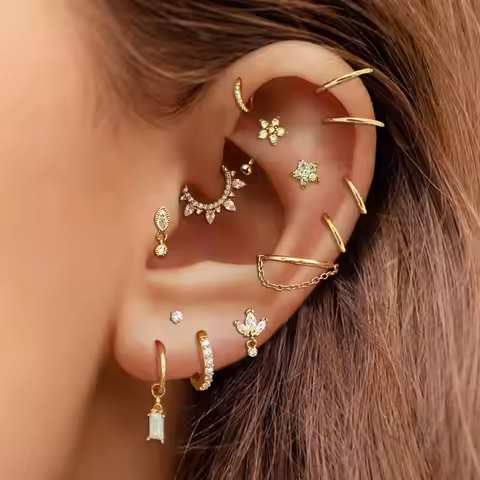 Conch Tragus Helix Daith Flat Piercing Ear Earring Zirconia Star Flower Crown Ear Piercing Jewelry S