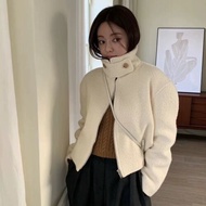 Áo Khoác Len Ngắn Cổ Đứng Màu Trắng Thời Trang Cho Nữ Áo Khoác Len Cỡ Nhỏ Cao Cấp Áo Khoác Len Tay D