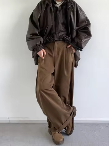 High Street Y2k Pants Men Coffee Wide Leg Trousers Trendy Autumn Lightweight Korean Harajuku Suit Pa