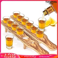 [TSS]✌Wine Glass Rack 6 Small Wine Glasses Wooden Wine Holder Shot Serving Tray for Whiskey Vodka Te