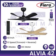 FIERO ALVIA 42 Inch 5 Blades 12 Speed Forward + Reverse Remote Control DC Motor Ceiling Fan Kipas Si