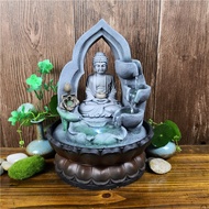 Indoor Air Humidifie Waterfall Fountain Office Tabletop Relaxation Fountain View With LED Light Lucky Feng Shui Buddha Statue