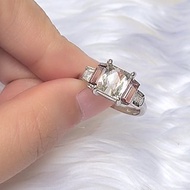 天然紫鋰輝石、粉色碧璽和白色鋯石銀鍍鉑戒指