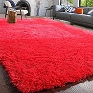 PAGISOFE Red Fluffy Shag Area Rugs for Bedroom 5x7, Soft Fuzzy Shaggy Rugs for Living Room Carpet Nu