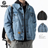 VUUG Denim Jacket Men's Spring and Autumn Tide Brand Loose Black Autumn Men's Tooling Jacket Casual Jacket jaket jeans lelaki denim jacket men S-2XL