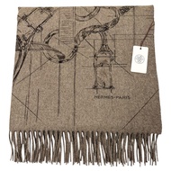 Unused ▼HERMES Cavalcadour Esquisse 100% Cashmere and Sheepskin Etoupe Current Model Fringe Scarf Ma