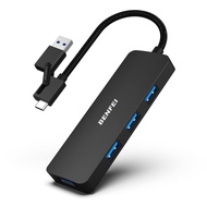 USB 3.0 Hub, USB-C HUB, 2-in-1 USB Type-A/Type-C Hub with 4 USB 3.0 Ports [Aluminum Shell, Nylon Bra