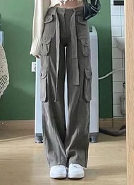 ONE - 大碼女裝工裝闊腿褲#單件(灰綠)【M-4XL碼】【下單後聯系客服確認尺碼】#F105034688