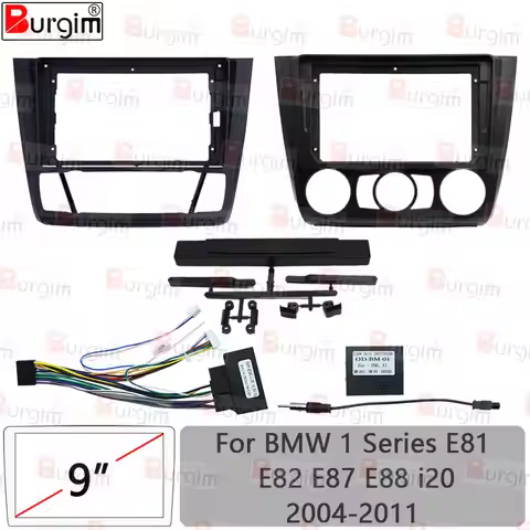 Car Radio Fascia Frame For BMW 1 Series E81 E82 E87 E88 i20 2004-2011 9 inch 2DIN Stereo Panel Wirin